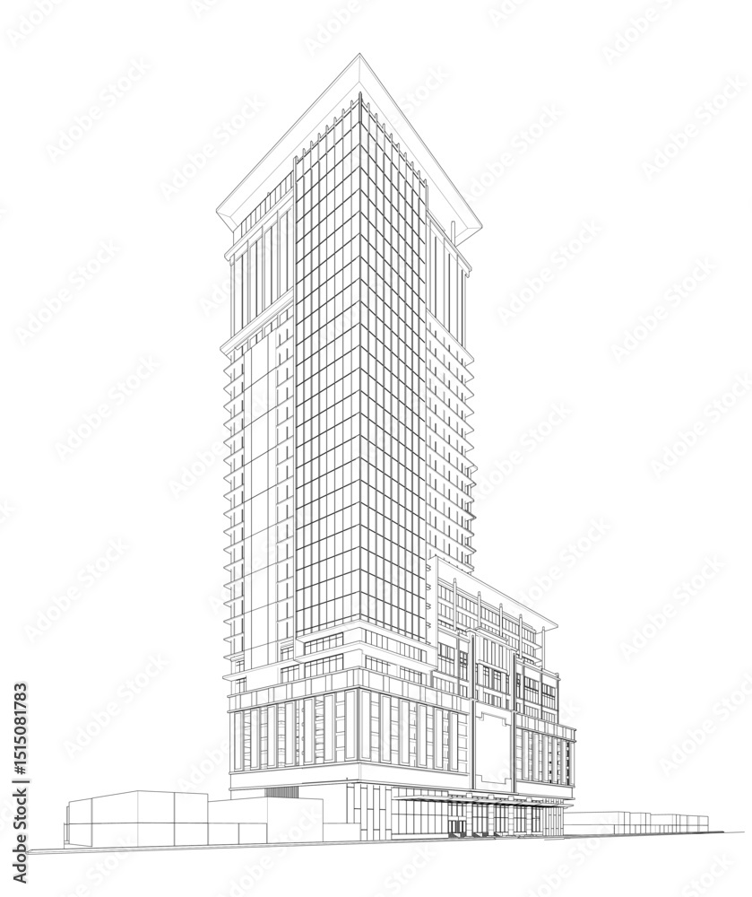Fototapeta premium 3d wireframe of building. sketch design.Vector