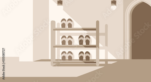 Minimalist Footwear Rack in a Serene Interior