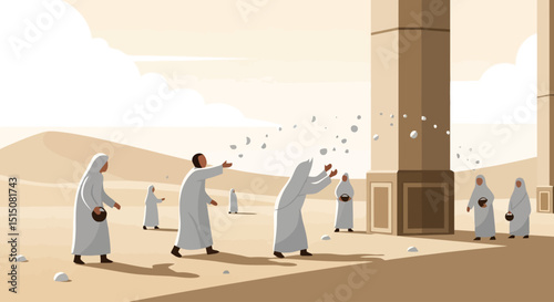 Stoning the Jamarat: Hajj Ritual Illustration