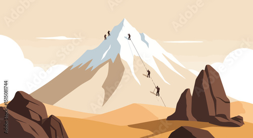 Mountain Climbing Team: A Vector Illustration of Ambition