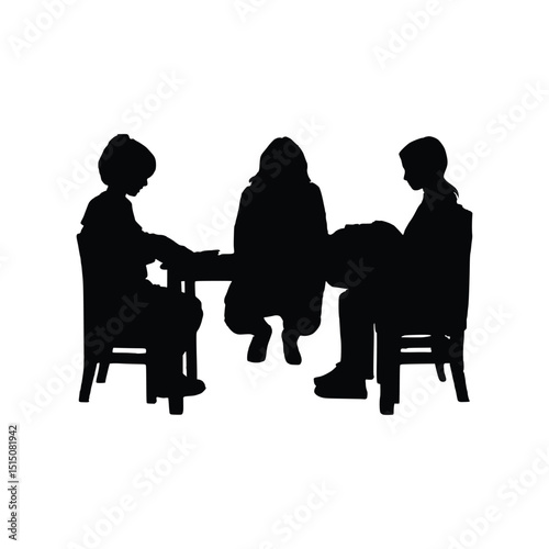 Mom two kids sitting chair silhouette