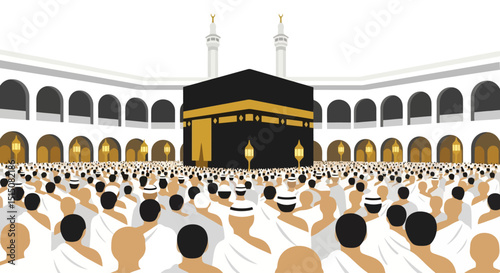 Mecca Pilgrimage: Hajj Scene with Kaaba and Worshippers