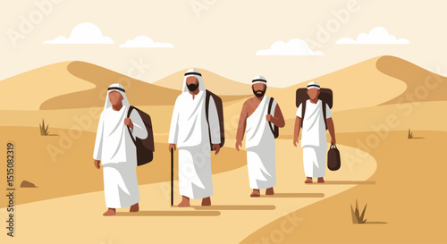 Pilgrims Journeying Through the Desert: A Symbolic Hajj Illustration