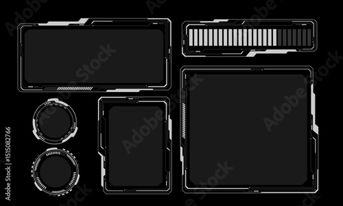 Hud frames white grey user interface elements design modern technology futuristic control panel screen digital hologram window gaming menu touching cyber monitor set on black background vector