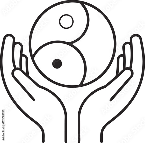 Yin Yang Balance with Hands  Outline Vector illustration  on white background