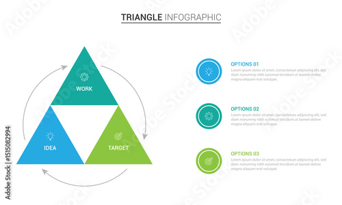 Business triangle diagram infographic design 3 steps on white background