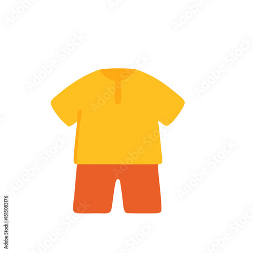 Eid alAdha celebration outfit suitable for holiday designs. Vibrant yellow shirt and orange shorts capture festive mood perfectly. Great for cultural celebrations.