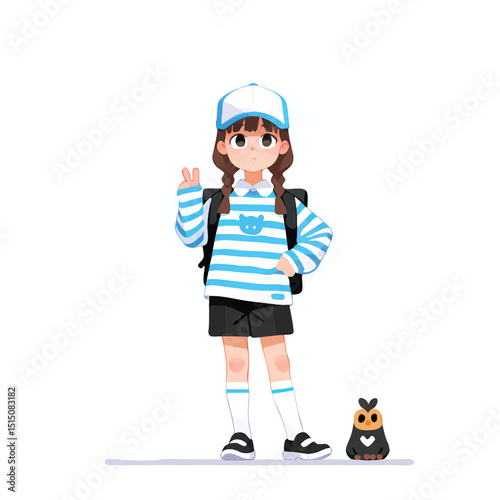 Vector art of Cartoon schoolgirl with owl isolated on white background