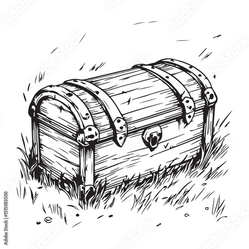 Silhouette of a Treasure Chest Monochrome Vector for Pirate Party Invitations, Adventure Graphics, and Nautical Poster Design