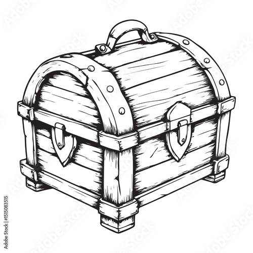 Black Treasure Chest Silhouette Classic Loot Box Vector for Fantasy Illustration, Adventure Branding, and Game Iconography
