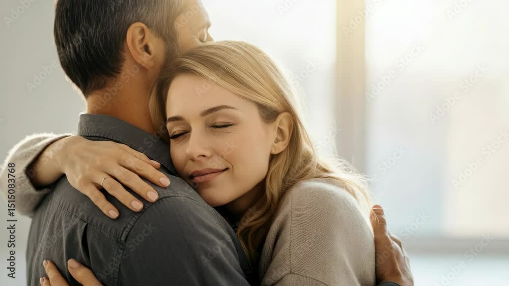 Man and woman embracing, showing affection comfort Man and woman embracing, showing affection comfort