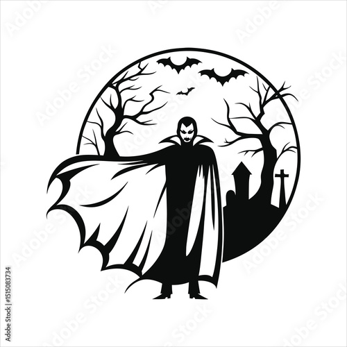 Vampire standing with cape flowing dark gothic