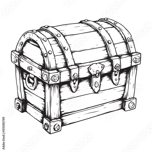 Open Treasure Chest Silhouette Vector Detailed Black and White Illustration for Fantasy Games, Nautical Art, and Pirate Logos