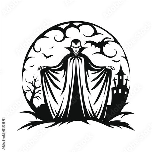 Vampire standing with cape flowing dark gothic