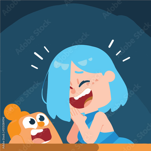 Vector art of Cartoon woman laughing with orange character