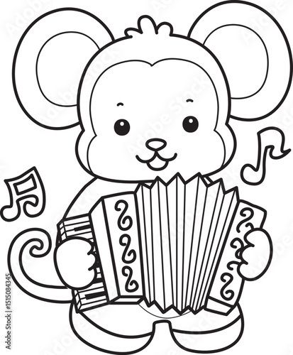 Outline of Cute Monkey icon. Lineart of Funny baby Monkey animal series stock illustration.