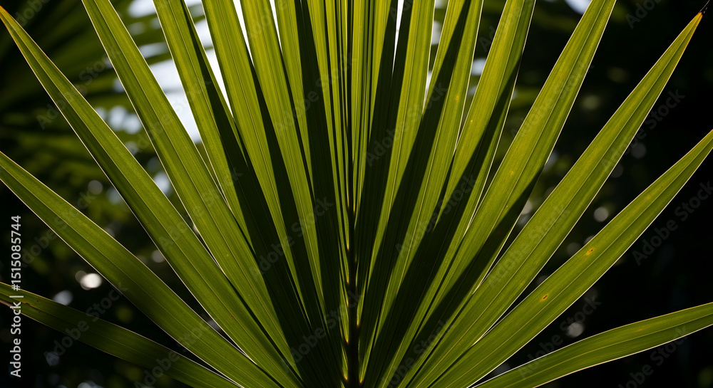 Fototapeta premium Radiant Palm: A Captivating Study of Tropical Greenery Against Dark Background