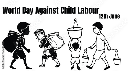  World Day Against Child Labour silhouette vector , Stop Child Exploitation.