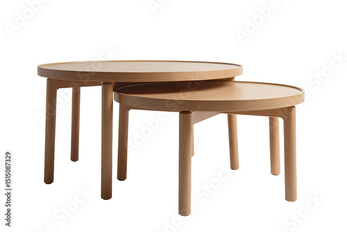Round wooden nesting tables with minimalist design
