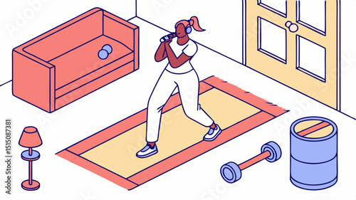 Generated AI Vector Illustration Home Fitness Workout - Woman Exercising