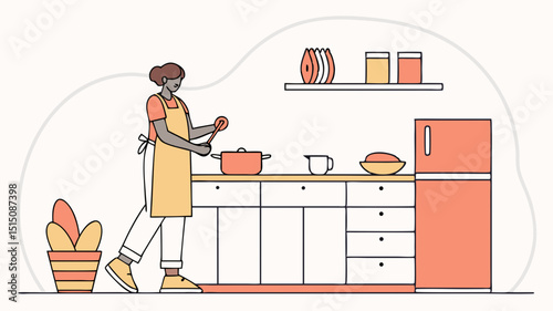 Generated AI Kitchen Vector Image Person Cooking Delicious Meal
