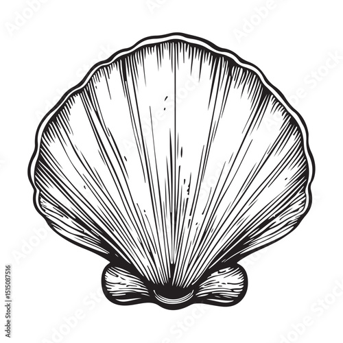Stylized Seashell Vector Black Silhouette for Tropical Designs, Nautical Branding, Beach Party Invitations, and Underwater Themes