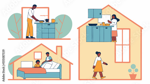 Generated AI Vector Illustration Family Life at Home