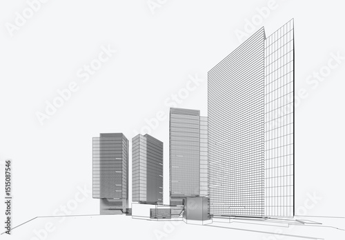 3d wireframe of building. sketch design.Vector