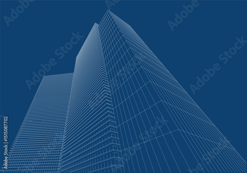3d wireframe of building. sketch design.Vector