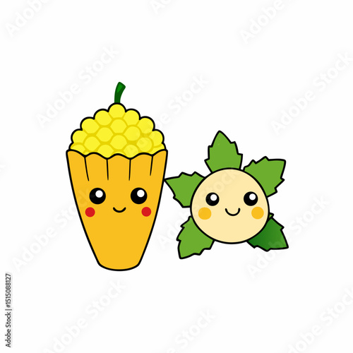 Corn and popcorn couple under mistletoe