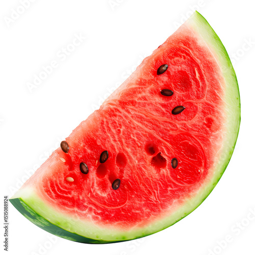 Fresh juicy watermelon slice on transparent background. Design element. Plants. Summer. semicircular watermelon slice.