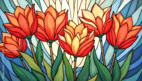 stained glass window with multicolored flowers