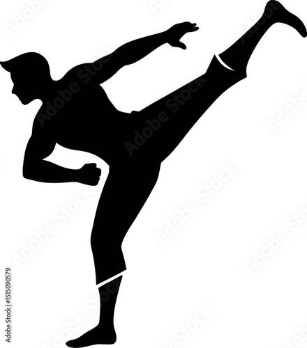 Powerful Karate Silhouette: Dynamic Martial Arts Action Pose