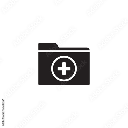 Black folder with plus sign vector illustration for new file concept