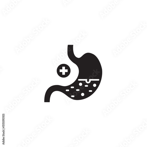 Stomach digestion icon black and white vector illustration health medical organ