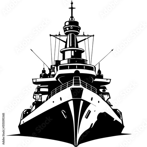 Black and White Vector Illustration of a Military Battleship"
