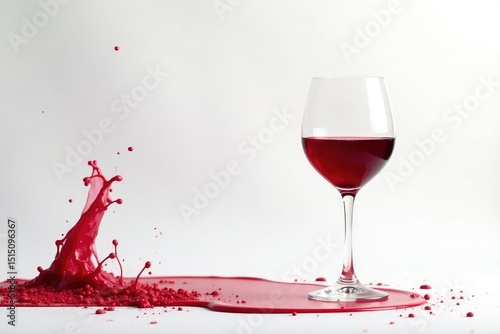 Rich red wine poured against pure white backdrop, vintage, enology, Merlot