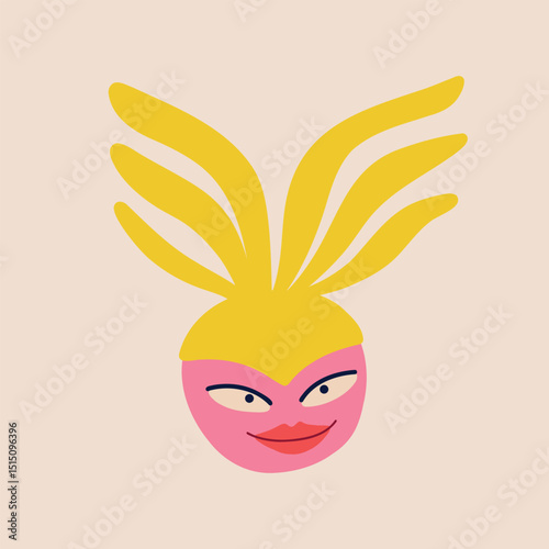 Funny groovy female character with a cool hairstyle. Illustration in modern childish hand drawn style