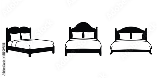 bed silhouette vector illustration on white background. bed silhouette set.