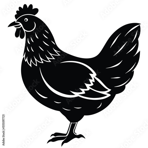 Black Silhouette Hen with Berry – Farm Animal Vector Art,
Chicken Feeding Scene with Nest – Vintage Farm Illustration,
Classic Hen Silhouette – Retro Poultry Artwork Design.