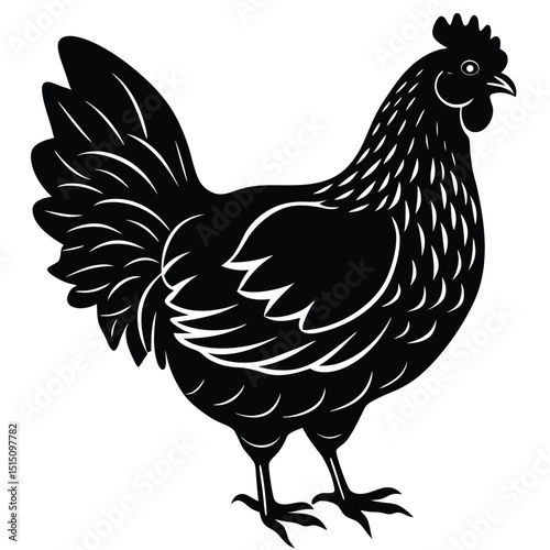 Black Silhouette Hen with Berry – Farm Animal Vector Art,
Chicken Feeding Scene with Nest – Vintage Farm Illustration,
Classic Hen Silhouette – Retro Poultry Artwork Design.