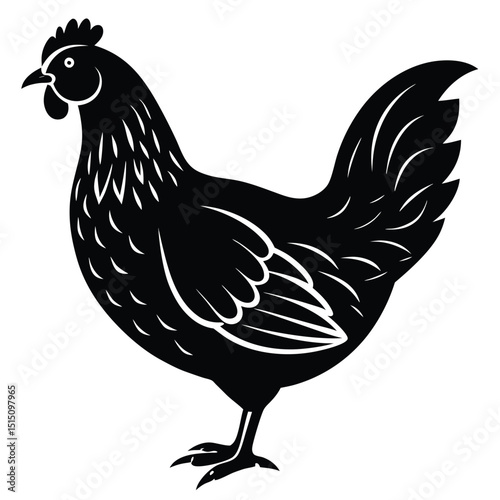 Black Silhouette Hen with Berry – Farm Animal Vector Art,
Chicken Feeding Scene with Nest – Vintage Farm Illustration,
Classic Hen Silhouette – Retro Poultry Artwork Design.