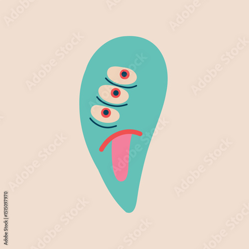 Funny bizarre alien with tree eyes. Illustration in a childish hand-drawn style