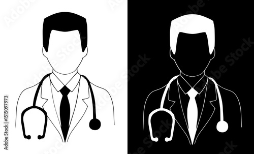 Doctor with stethoscope Icons (Outline and No fill variations, nicely hand drawn vector) 