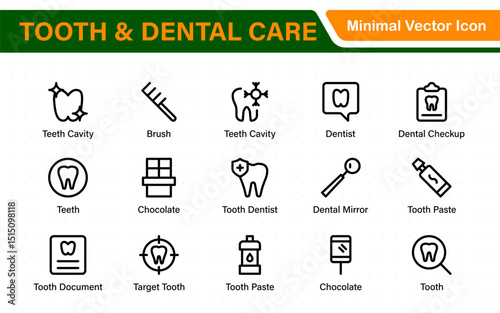 Complete Tooth and Dental Care Icon Collection. Perfect for Oral Hygiene, Dentist Tools, Preventive Measures, Whitening Solutions, and Comprehensive Dental Care