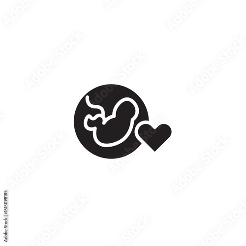 Human fetus in womb with heart icon symbolizing pregnancy and love