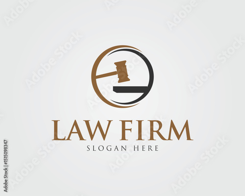 Law firm logo vector template with gavel icon for legal services and representation company branding