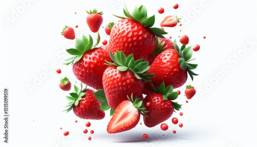 Red strawberries for healthy food in white background