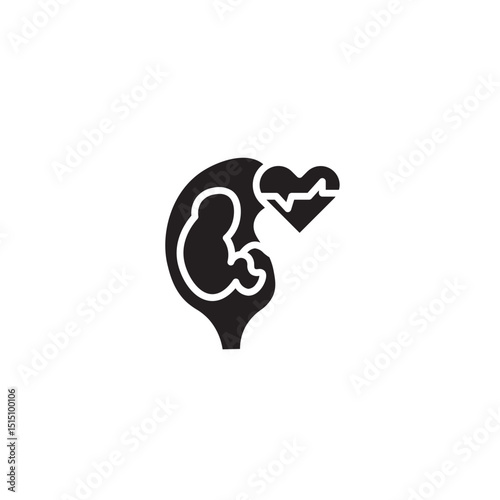 Fetus inside womb with heartbeat symbol pregnancy and new life concept icon