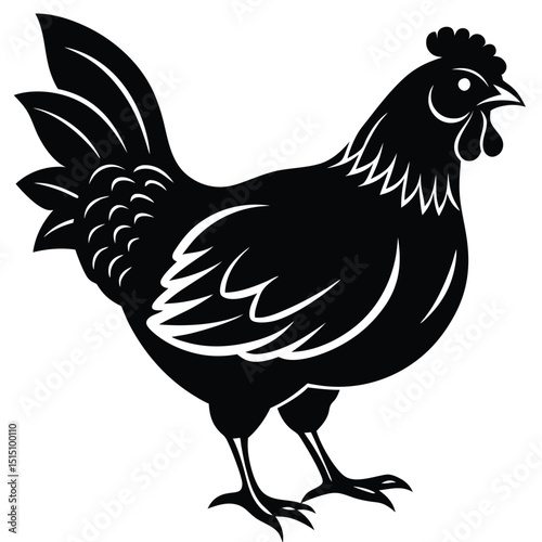 Black Silhouette Hen with Berry – Farm Animal Vector Art,
Chicken Feeding Scene with Nest – Vintage Farm Illustration,
Classic Hen Silhouette – Retro Poultry Artwork Design.